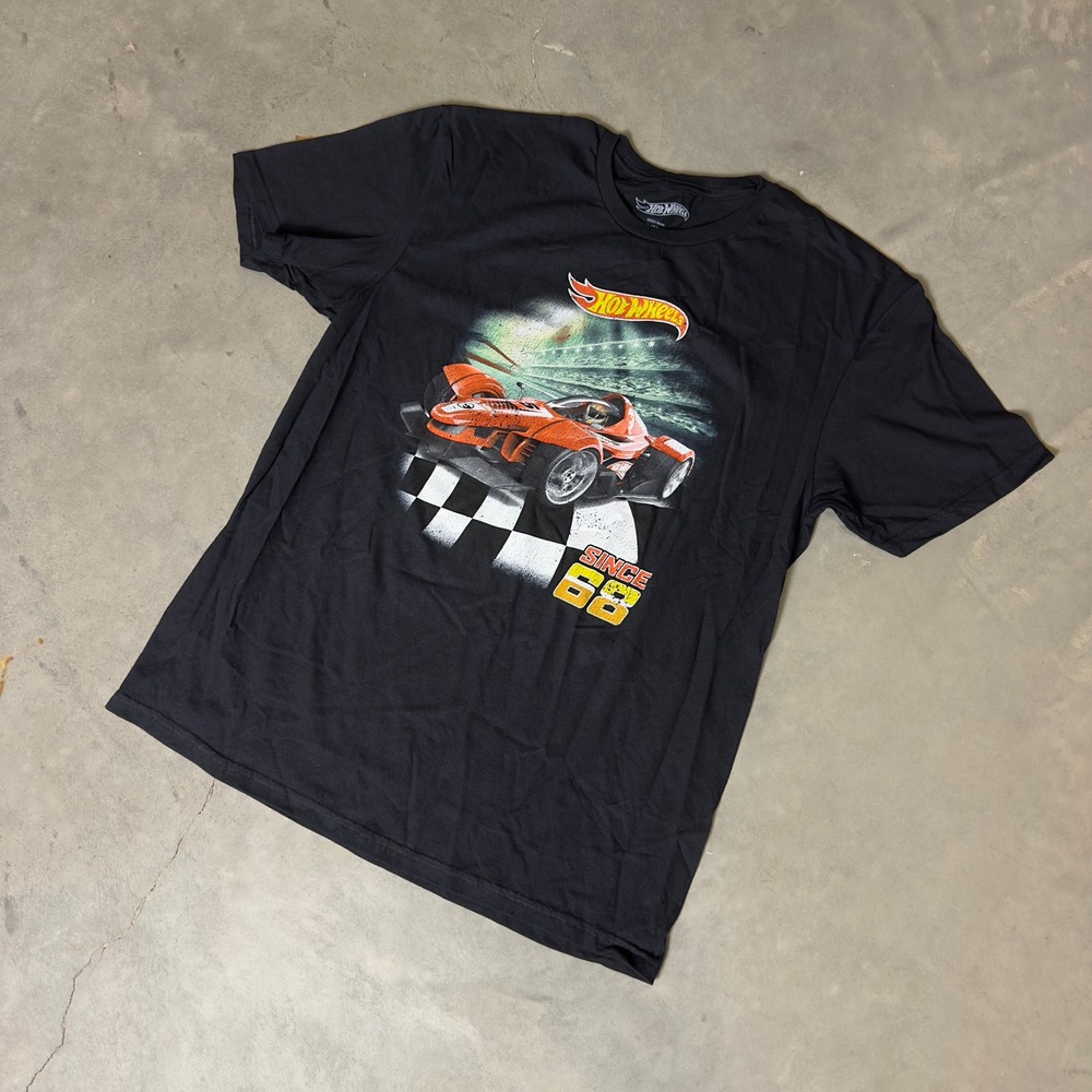 Hot Wheels Graphic T-Shirt Mens Large Black Racing Race Car Streetwear Tee